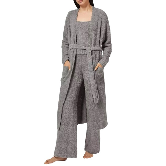 SKIMS Cozy Knit Belted Robe - Gray Fuzzy Long Lounge Robe sz S/M - Picture 7 of 9